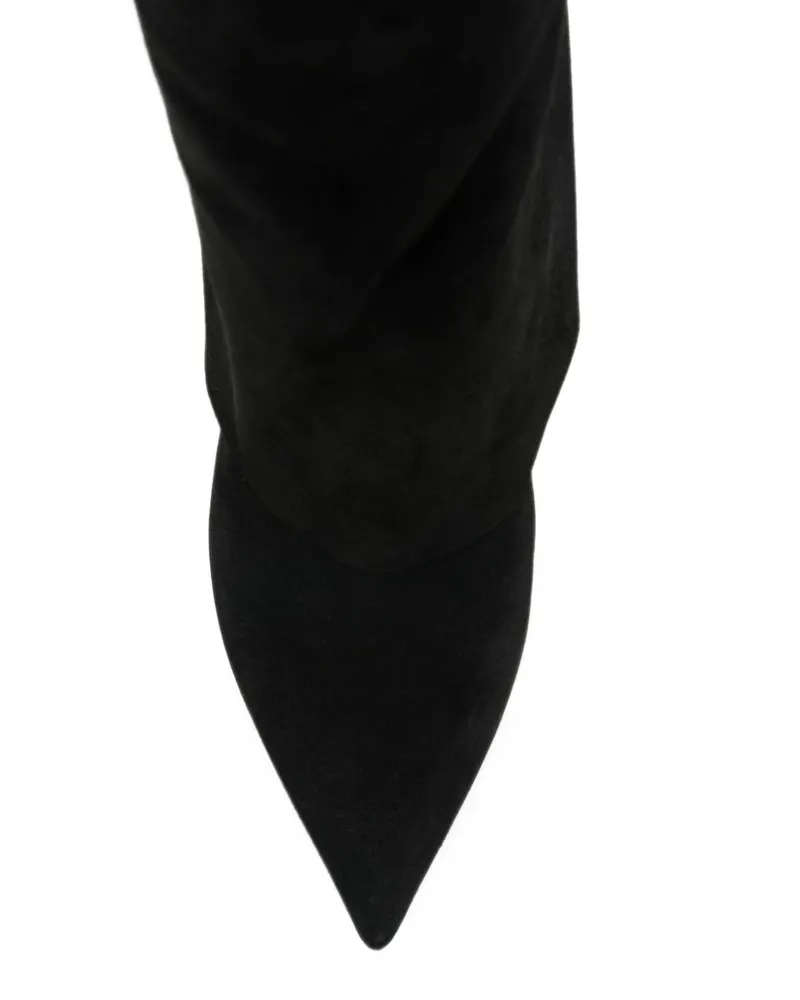 Casadei Suede Pointed-Toe Boot — Black Black