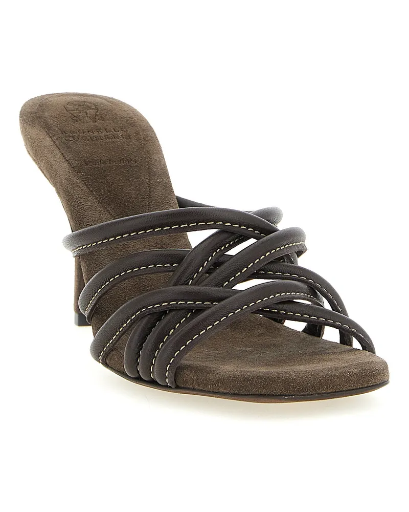 Brunello Cucinelli Leather Strappy Sandal — Black Black