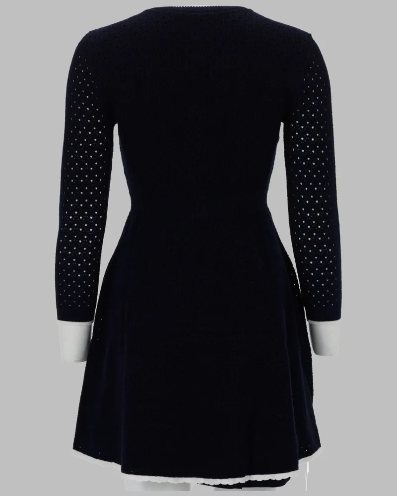Self-Portrait Knit with Bow Detail Mini Dress — Blue Blue