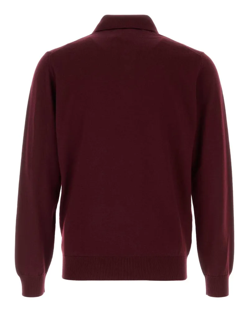 Fendi Men's Burgundy Stretch Wool Polo Shirt Burgundy