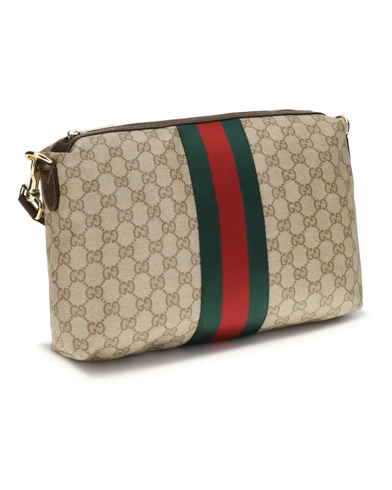 Gucci Men's Medium Gg Shoulder Bag With Web Stripe Vint.san-Dk Br-Vrv-D Cotton; Linen; Polyurethane Vint.san/dk Br/vrv/d Beige
