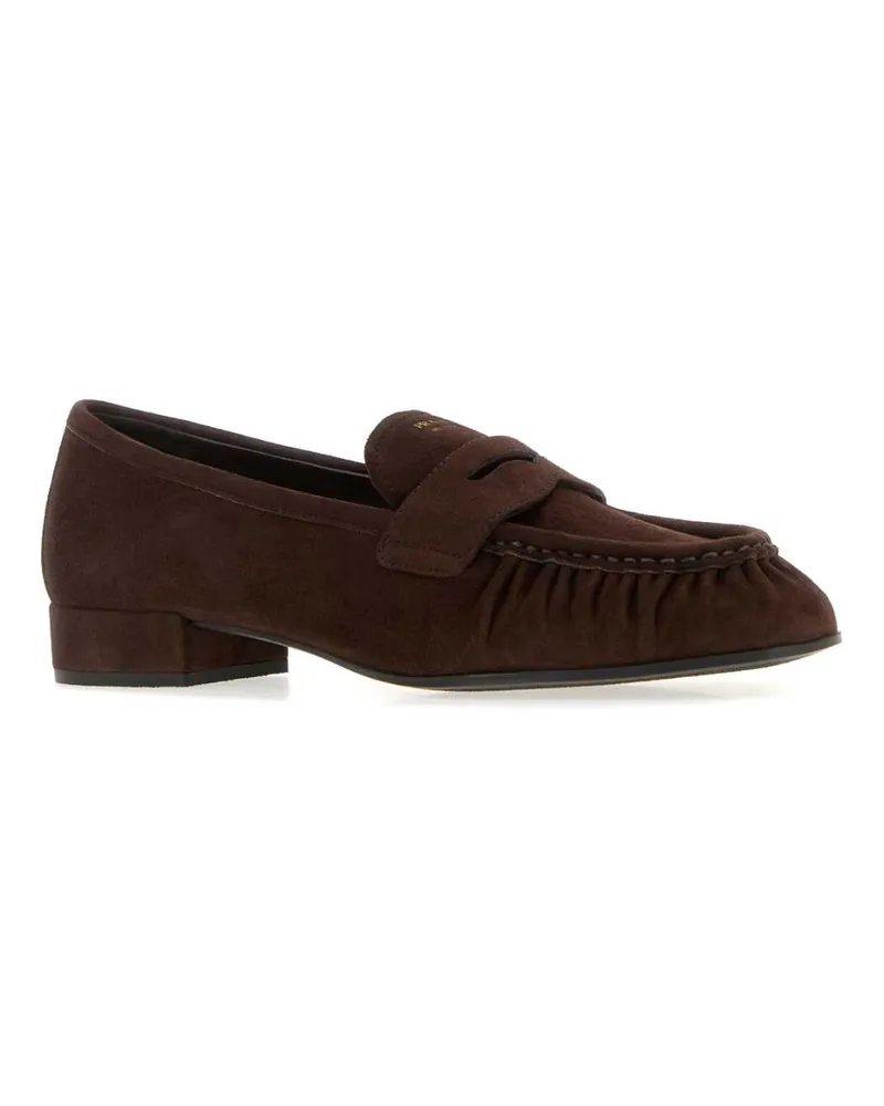 Prada Women's Brown Suede Loafers Moro Mocassini Brown