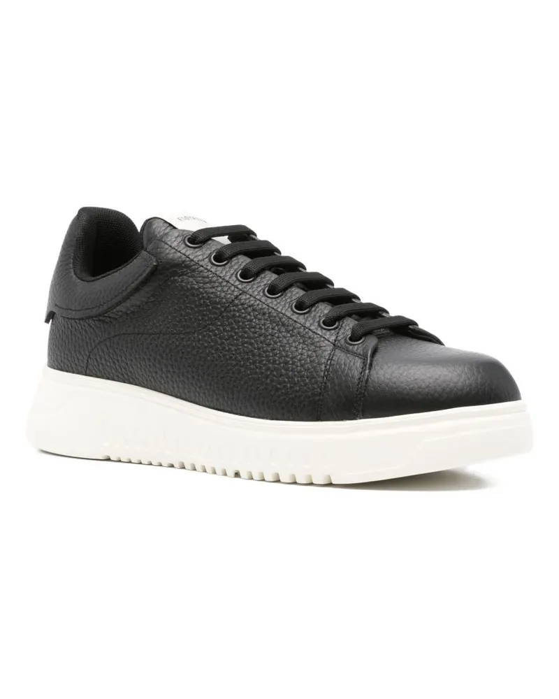 Emporio Armani Tumbled Leather Sneaker — Black Black