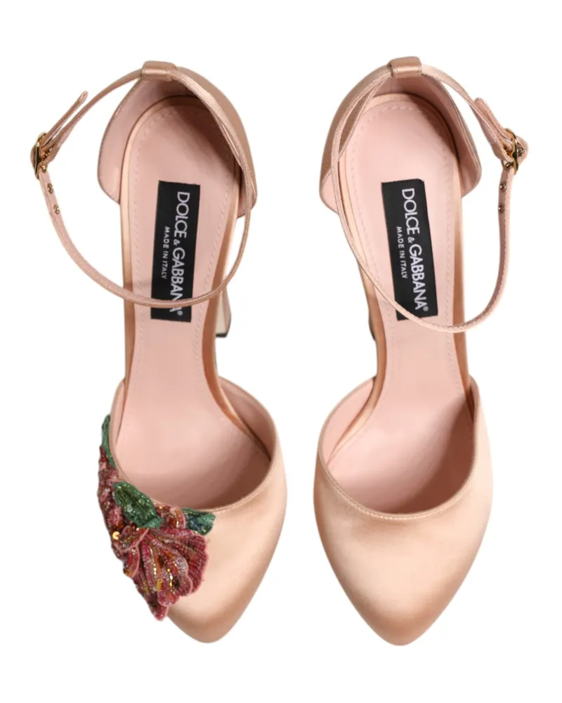 Dolce & Gabbana Women's Pink Block Heels Ankle Strap Sandals Shoes Viscose Silk Pink