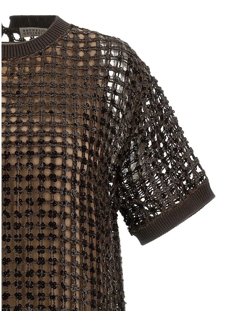 Brunello Cucinelli Sequin Mesh Tunic — Brown Brown