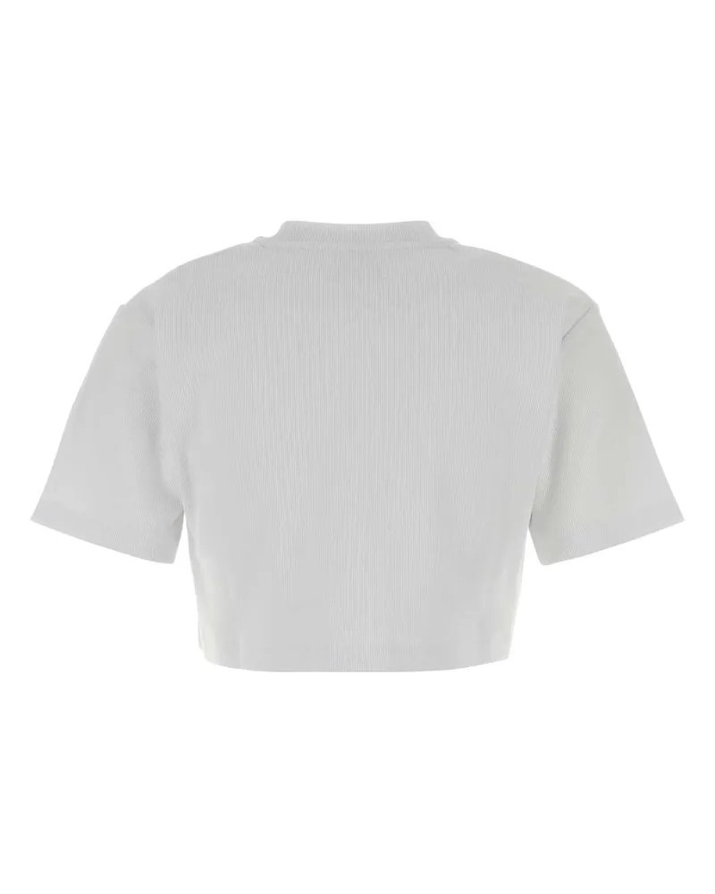 OFF-WHITE Women's Logo-Embroidered Ribbed Cotton T-Shirt White Elastane White
