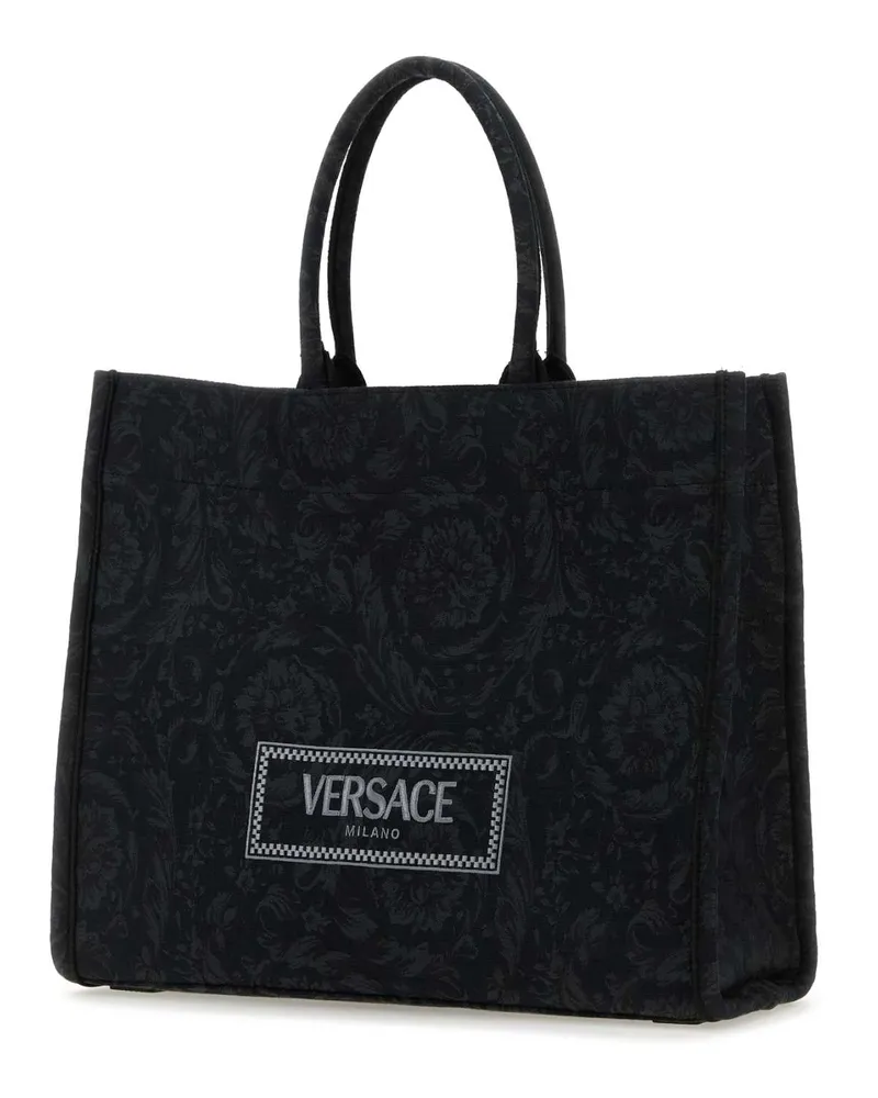 Versace Women's Embroidered Fabric Big Athena Shopping Bag Blackblackgold Borse A Mano Black
