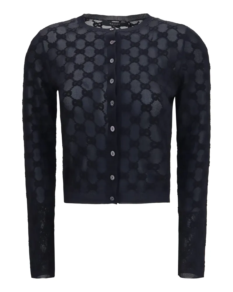 Gucci Women's Cardigan Gg Viscose Crepe Black Sweater 