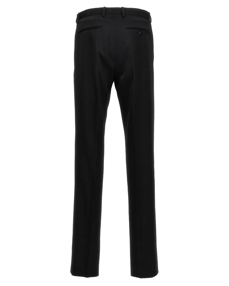Lanvin Satin-Trimmed Wool Trousers — Black Black