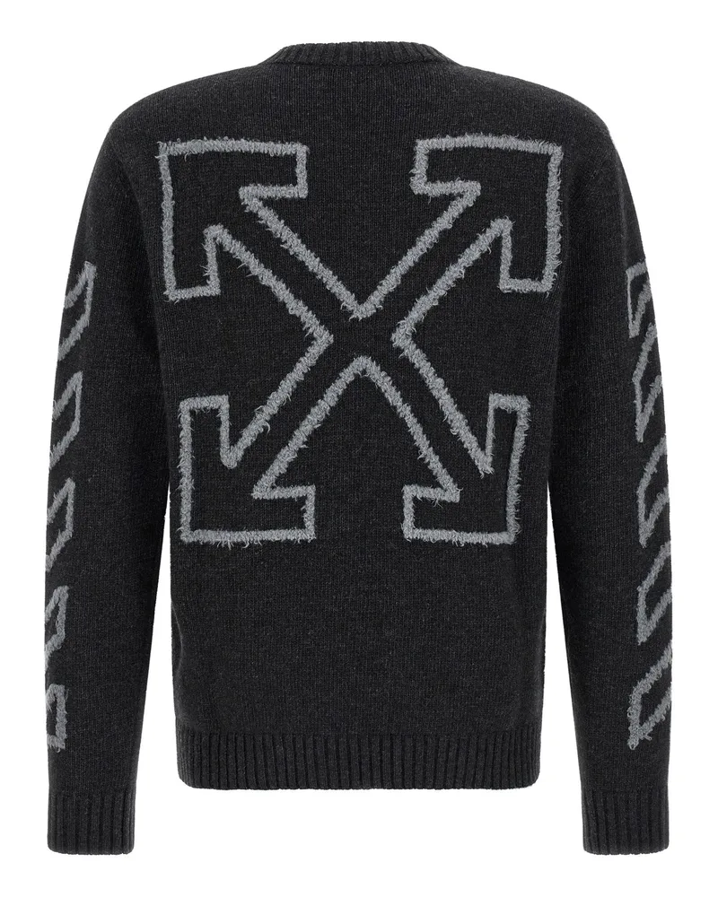 OFF-WHITE Intarsia Wool Blend Sweater — Charcoal Charcoal