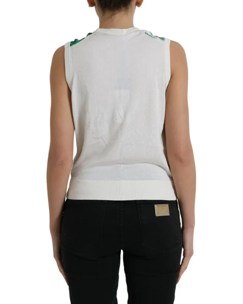 Dolce & Gabbana Banana Leaf Print Silk Tank Top — White White