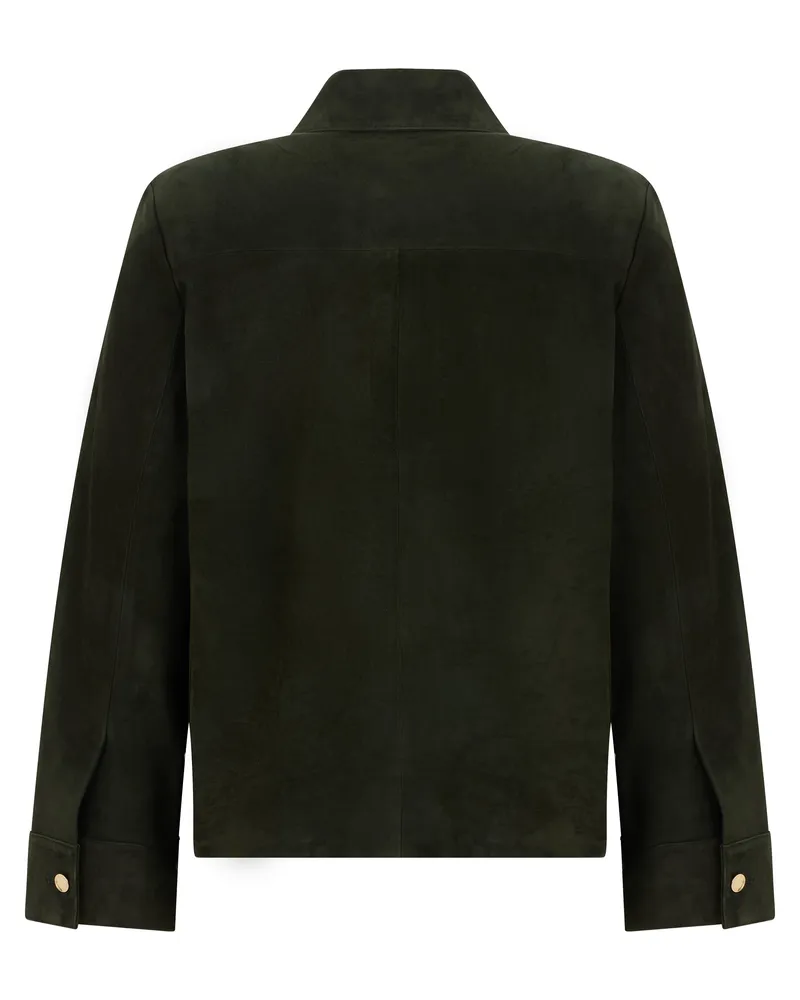 Max Mara Women's Suede Jacket Green Lambskin Leather Green