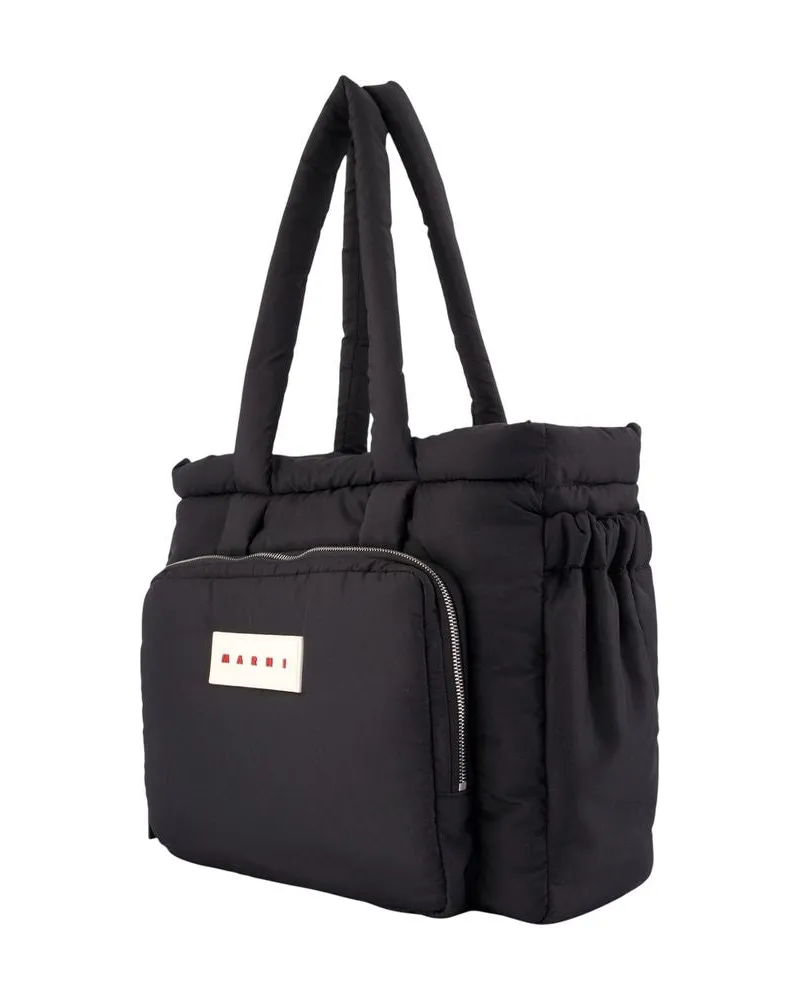 Marni Men's Puffy Shopper Bag -  Synthetic Black Totes-Shopping-Bags Black