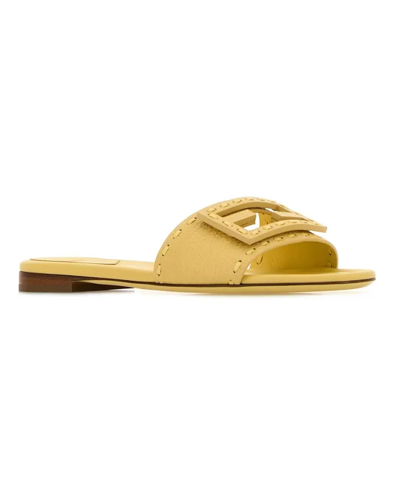 Fendi Women's Yellow Leather Baguette Slippers Light Sorbetto Flat Shoes Yellow