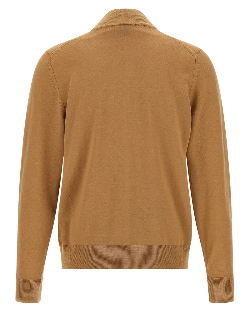 HUGO BOSS Virgin Wool Shaved Knit Cardigan — camel Camel