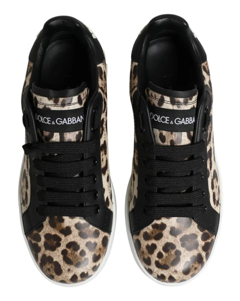 Dolce & Gabbana Women's Brown Leather Leopard Low Top Sneakers Shoes 100lf Brown