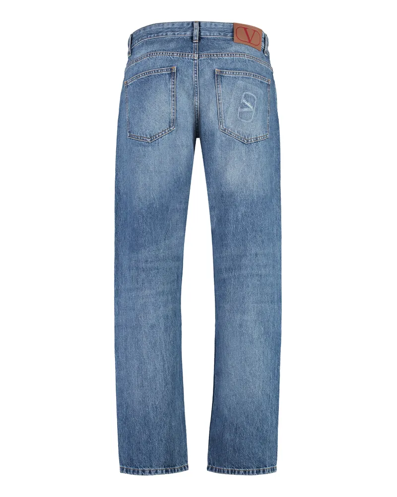 Valentino Garavani Men's 5-Pocket Straight-Leg Jeans Denim Cotton; Patch: Leather Regular Blue