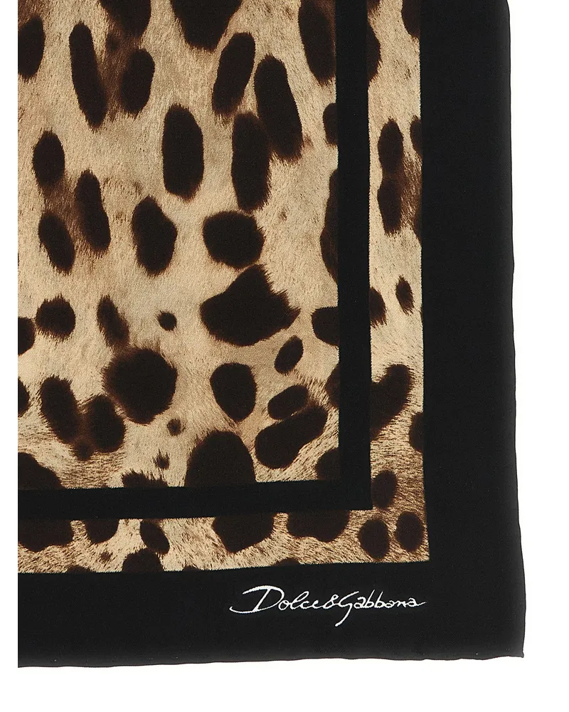 Dolce & Gabbana Leopard-Print Silk Scarf — Beige Beige