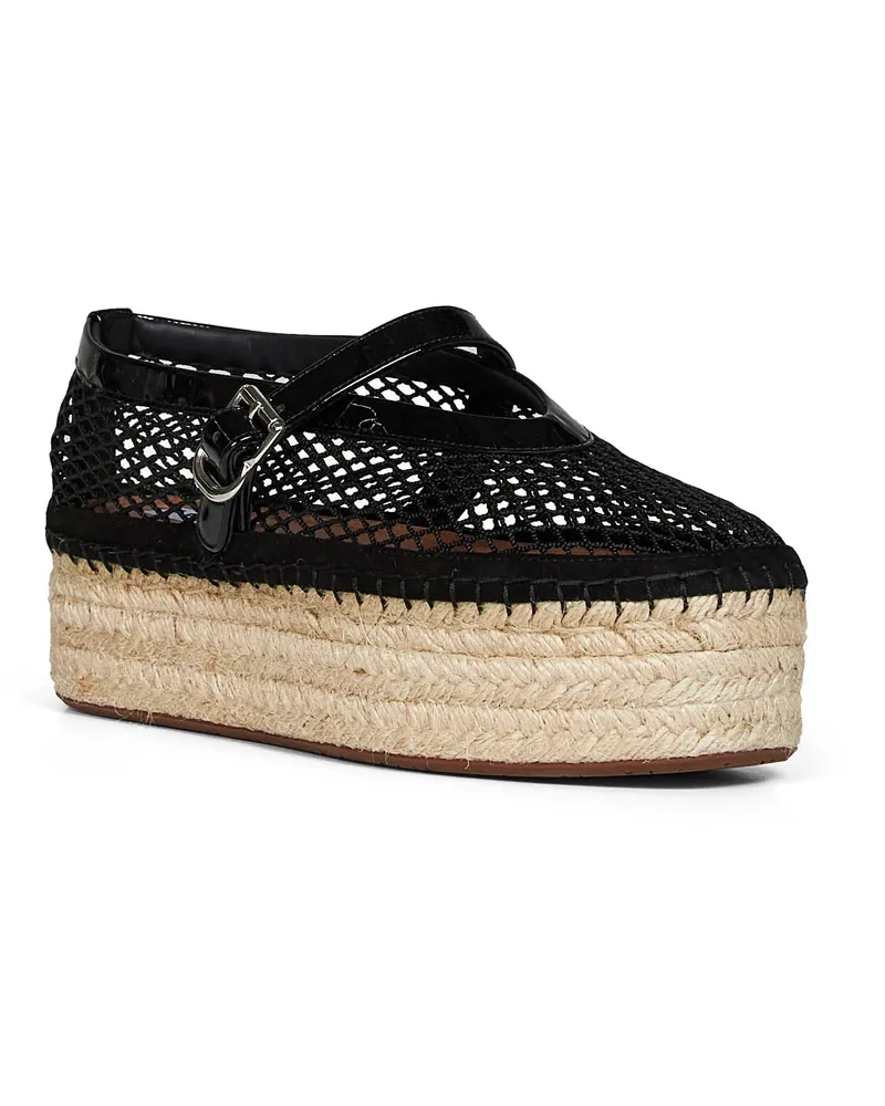 Alaïa Women's Wedge Espadrilles Black Fishnet & Patent Leather Lambskin Flat Shoes Black