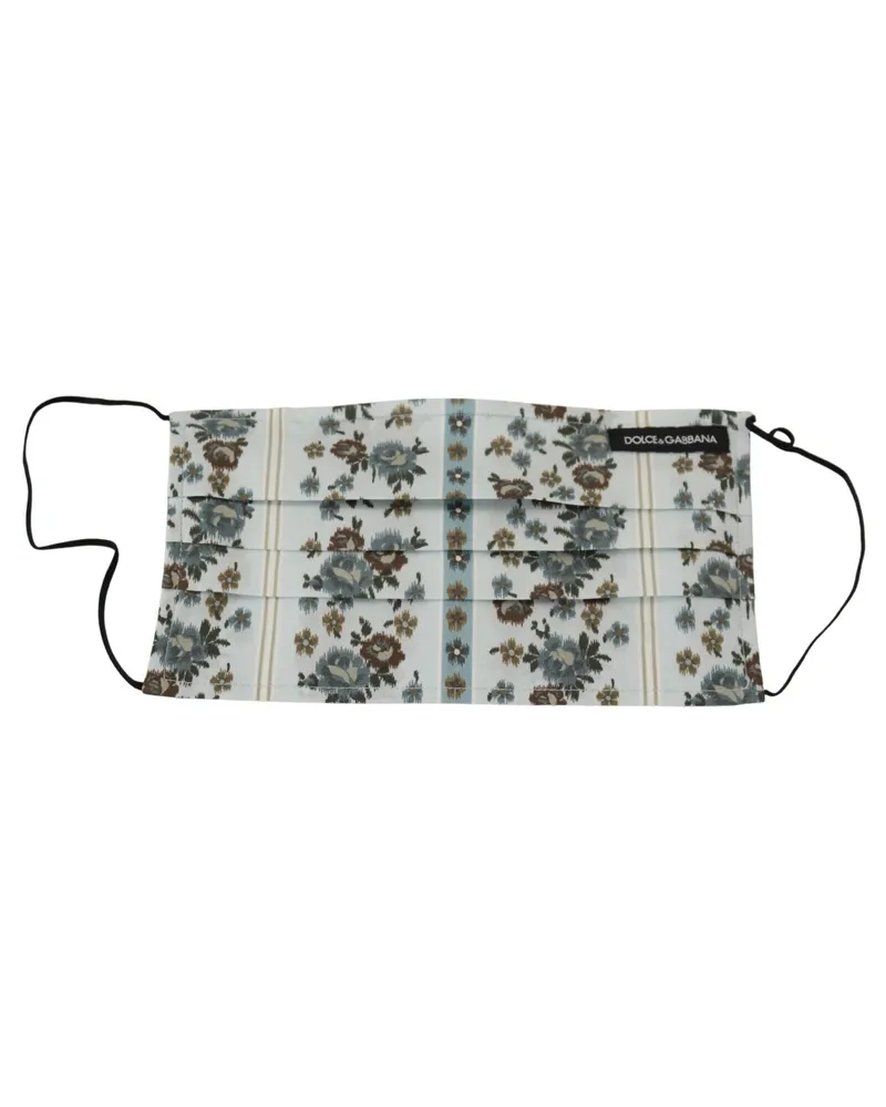 Dolce & Gabbana Women's White Floral Cotton Pleated Elastic Ear Strap Face Mask Accessory White