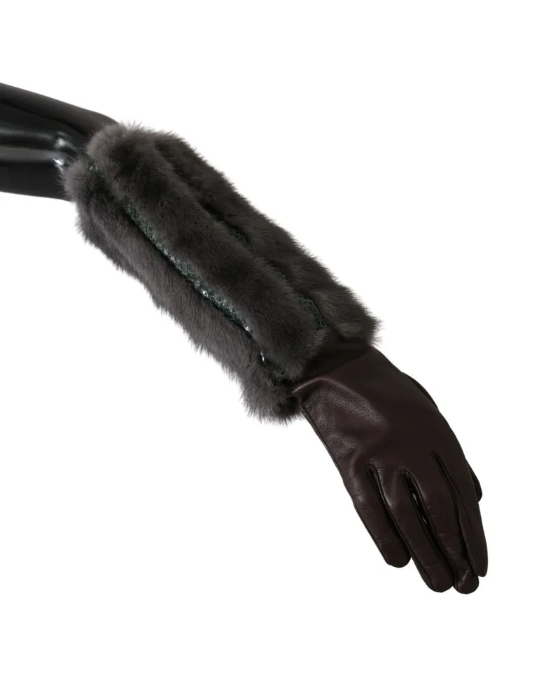 Dolce & Gabbana Women Brown Mid Arm Length Leather Fur Gloves Brown