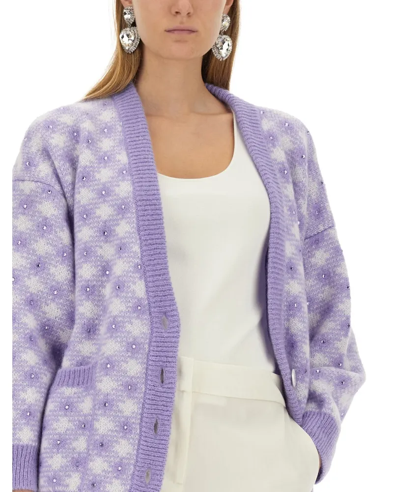 Alessandra Rich Mohair Wool Blend Cardigan — Purple Purple