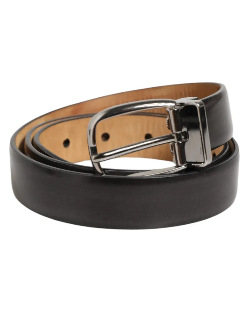 Dolce & Gabbana Men's Black Classic Leather Silver-Tone Buckle Belt 100lf Black