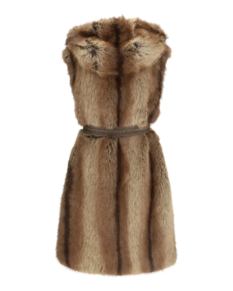 Pinko Women's Galearis Faux Fur Hooded Vest Beige-Gallinaccio Polyester Furs Coat Beige