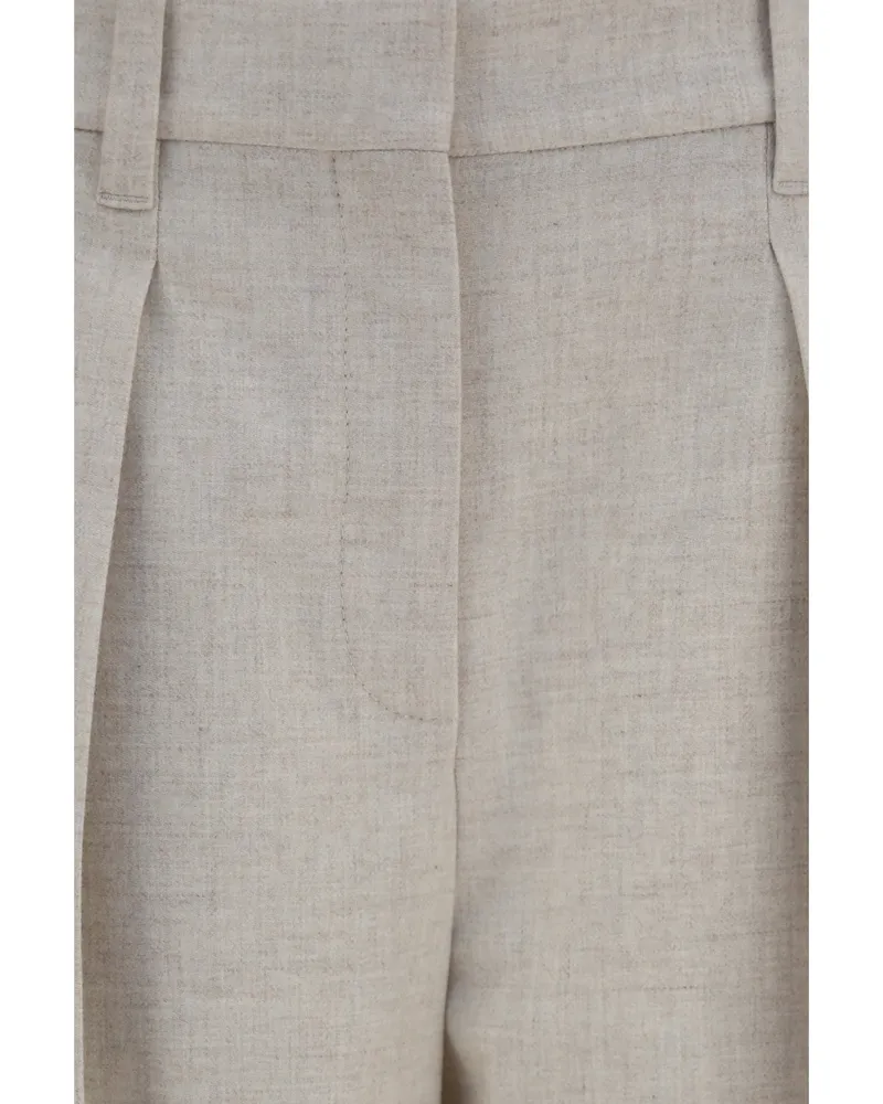 Brunello Cucinelli Women's Tailored Pants Ivory Wool And Cashmere Merino Trousers Ivory