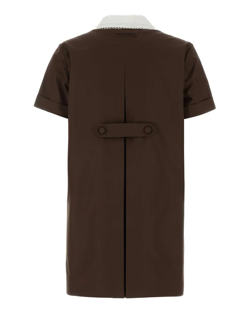 Miu Miu Pleated Cotton Poplin Dress — Brown Brown