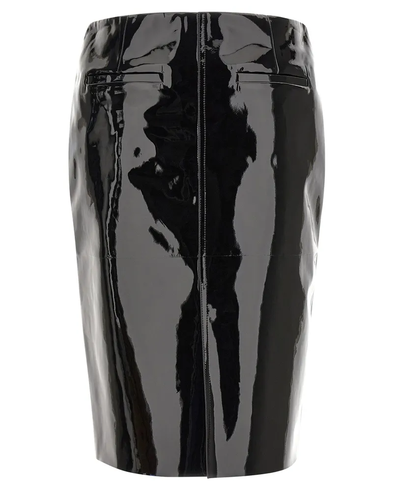 Ferragamo Patent Lambskin Pencil Skirt — Black Black