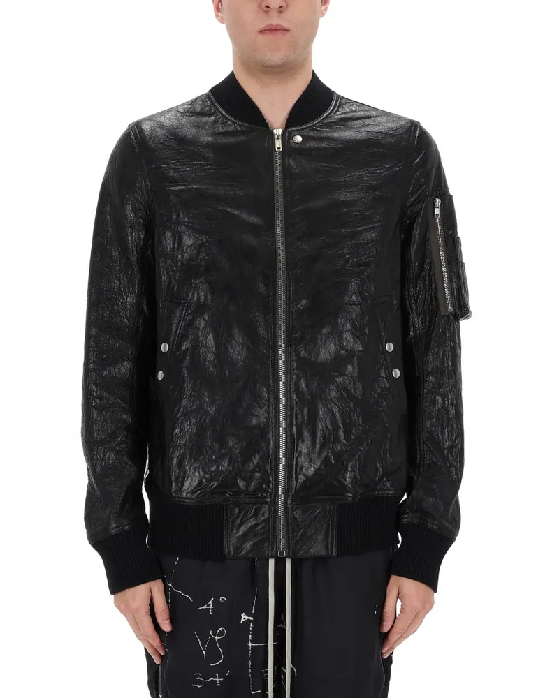 Rick Owens Lamb Leather Bomber Jacket — Black Black
