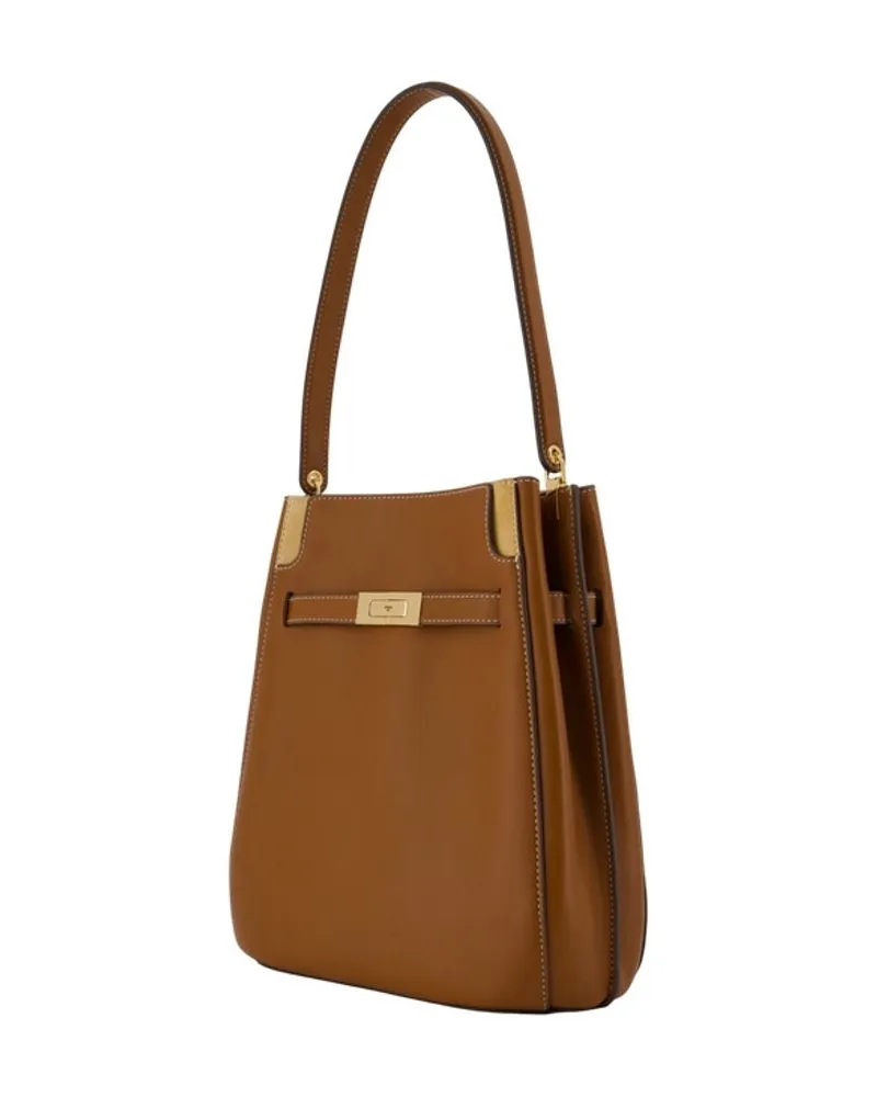 Tory Burch Women's Lee Radziwill Bucket Purse -  Leather Brown Calfskin Bags Handbags-Purses Brown