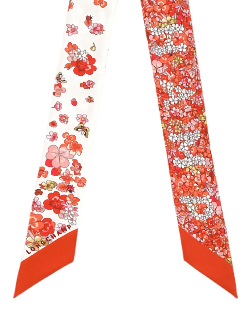 Longchamp Women's Scarf Silk Red All-Over Print Scarfs Red