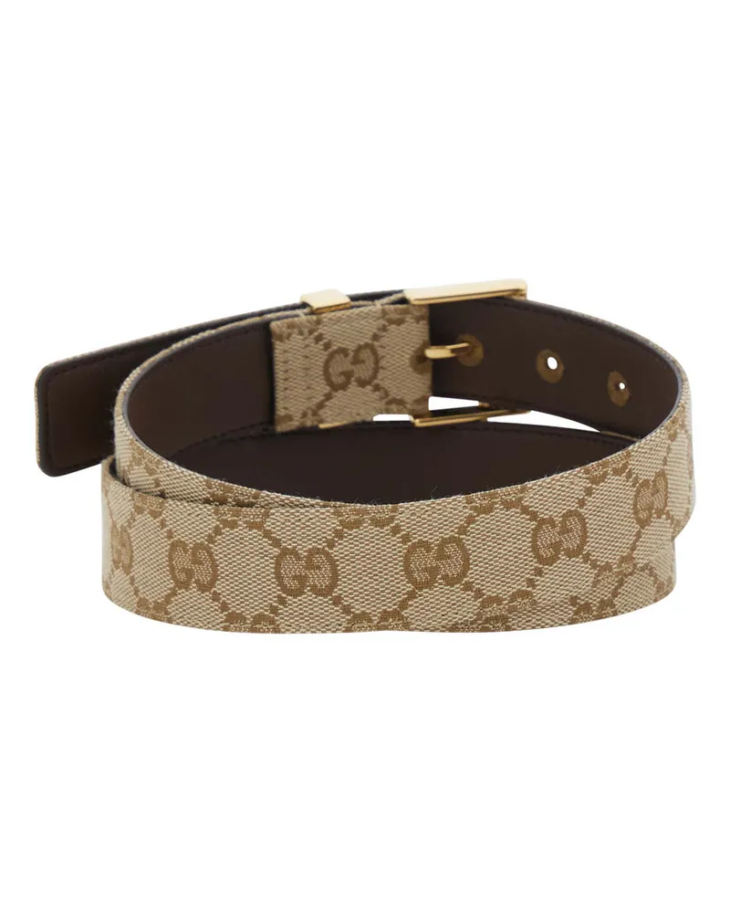 Gucci Women's Belt With Square Buckle, Beige Leather And Fabric Beige