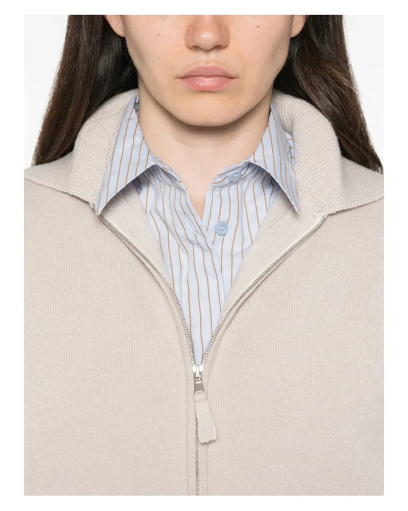 ALLUDE Virgin Wool and Cashmere Knit Cardigan — Beige Beige