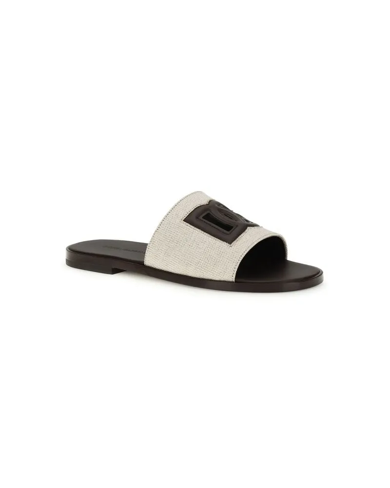 Dolce & Gabbana Men's Beige Calf Leather Bos Taurus Flat Sandals Beige