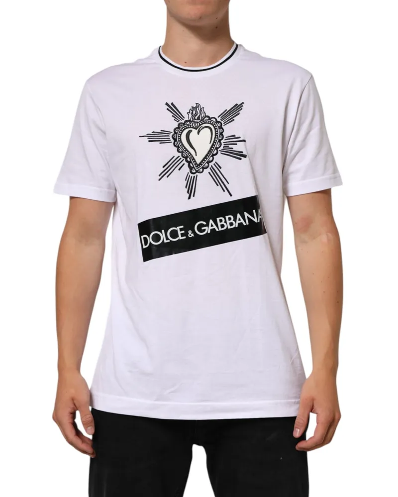 Dolce & Gabbana White Sacred Heart Short Sleeve Men T-Shirt Cotton White