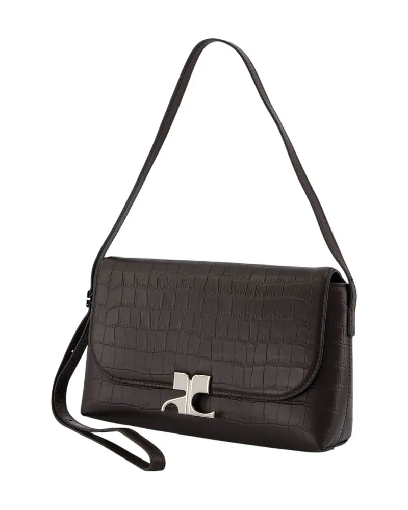 Courrèges Calfskin Leather Shoulder Bag — Brown Brown