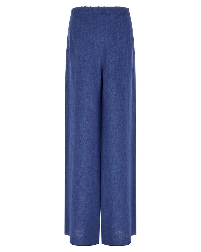 Max Mara Women's Blue Linen Casual Pants Blue