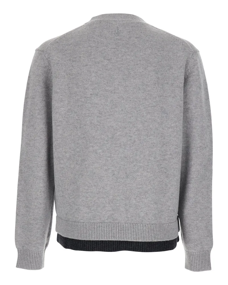 J.W.Anderson Men Grey V-Neck Cardigan With Layered Design Fabric Tops Top Gray