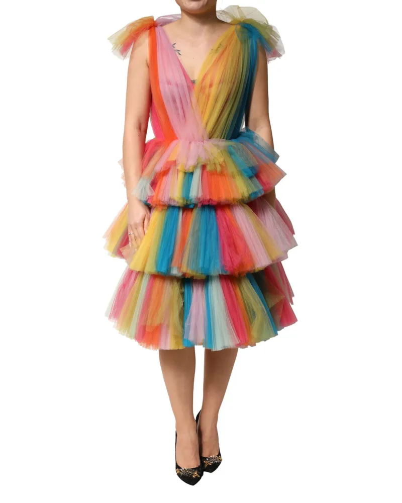 Dolce & Gabbana Women Multicolor Nylon Tiered Tulle Midi Dress Multicolor