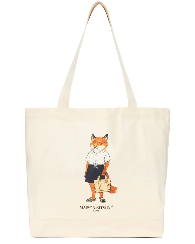 Kitsuné Men's Canvas Tote Bag Sand Cotton Beige
