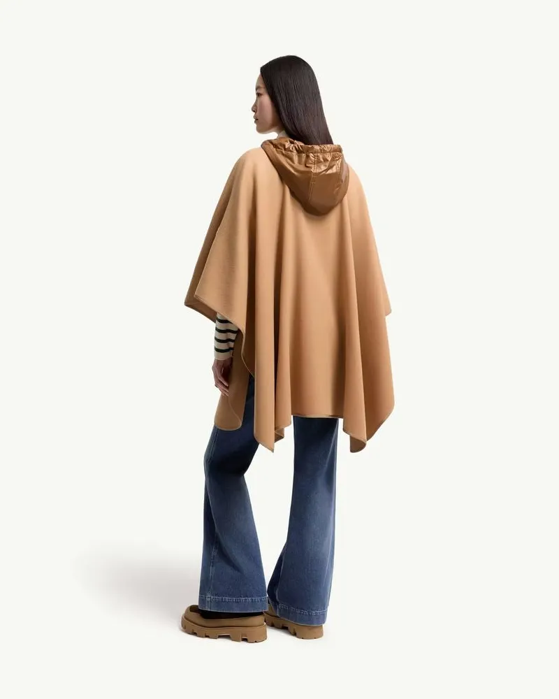 Moncler Hooded Wool-Blend Cape — Camel Camel