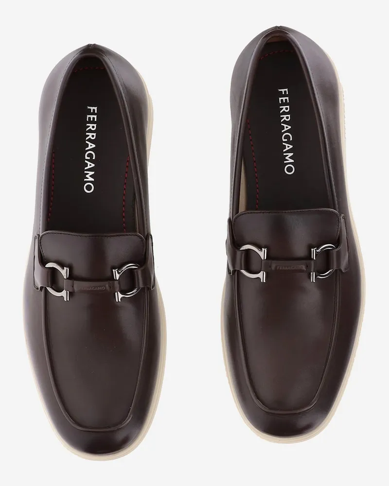 Ferragamo Men's Leather Loafers Brown Calf Brown
