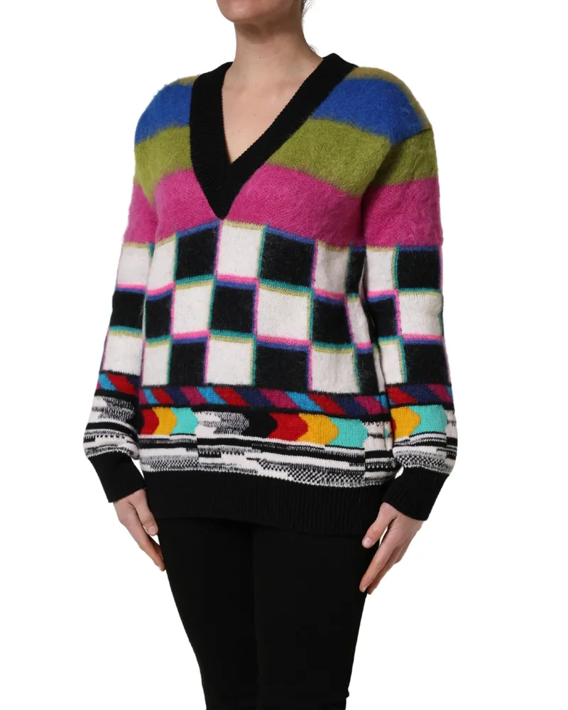 Dolce & Gabbana Women's Multicolor Striped & Checkered Sweater Nylon Mohair Wool Multicolor