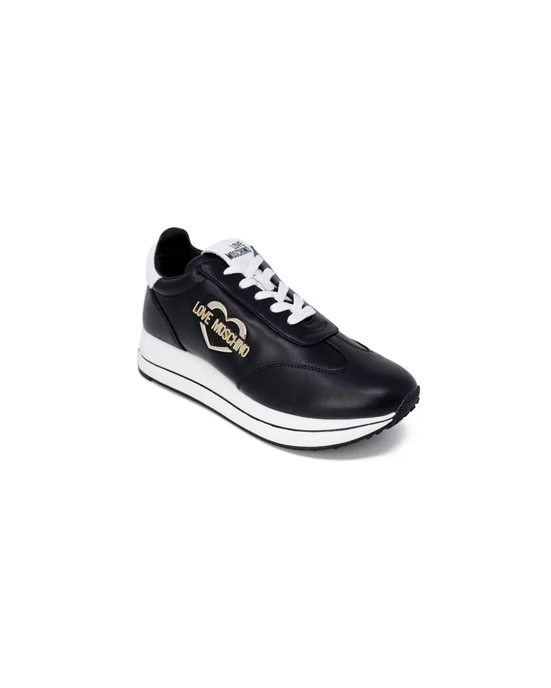 Moschino Women's Black Leather Low Top Sneakers Black
