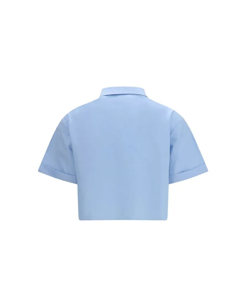 Miu Miu Ruffled Cotton Poplin Blouse — Blue Blue