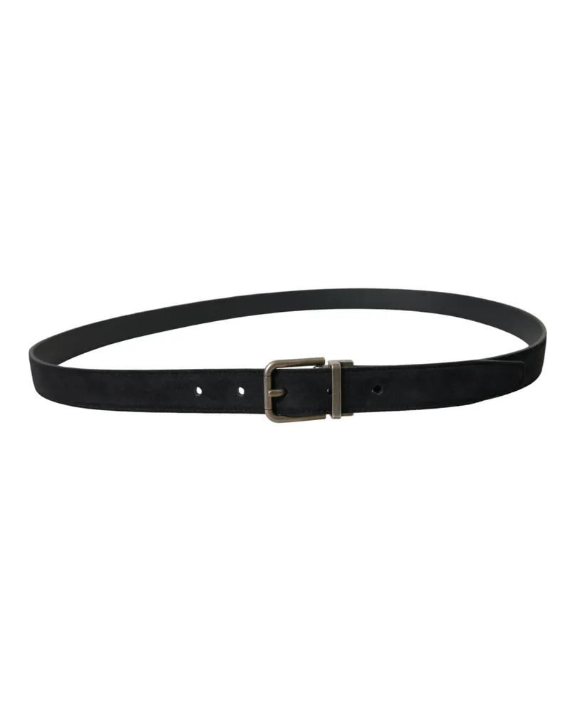 Dolce & Gabbana Men's Black Goat Leather Antique Metal Buckle Belt Black