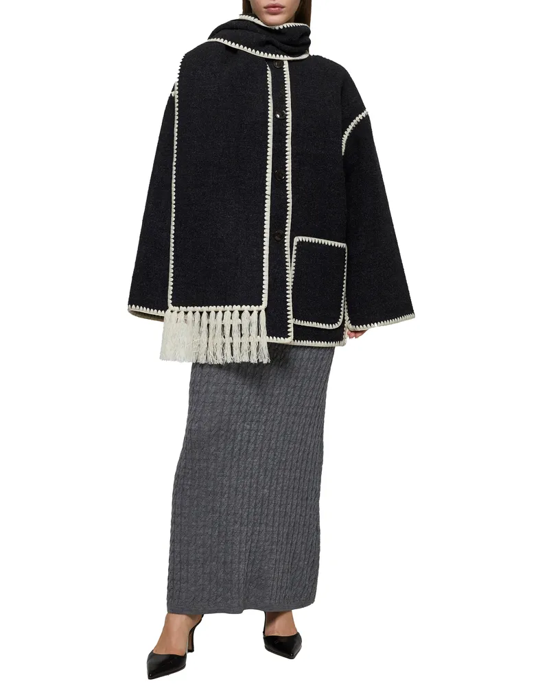 Totême Built-in Scarf Felted Wool Jacket — Black Black